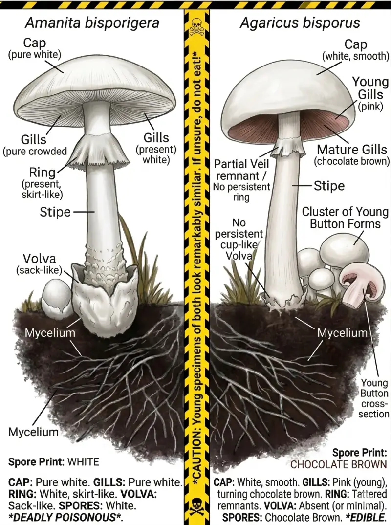 Destroying Angel vs Button Mushroom comparison