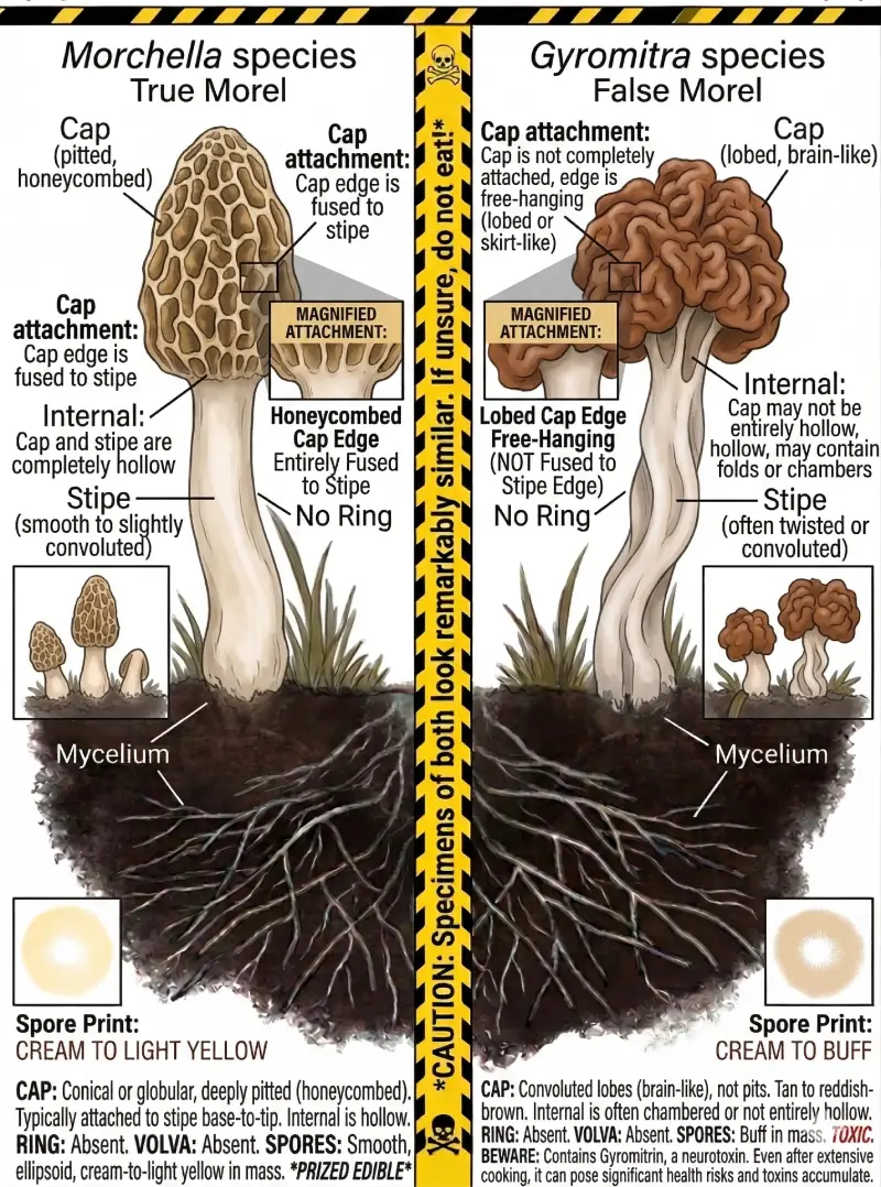 Morel vs False Morel comparison
