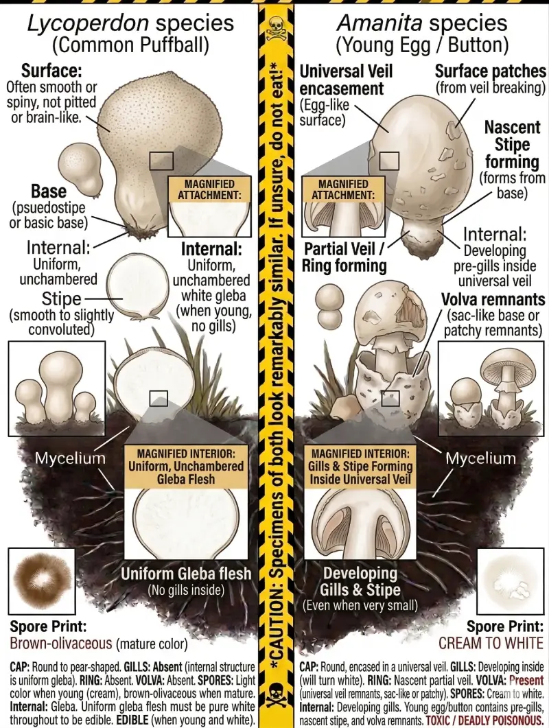 Puffball vs Young Amanita comparison